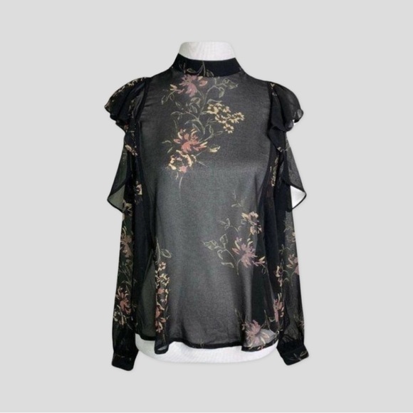 ASTR The Label Chantelle Sheer Cold-Shoulder Floral Blouse Top Size S - Picture 2 of 5